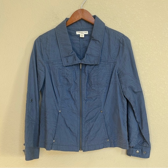 Coldwater Creek Blue Lightweight Jacket Women’s Petite 6 Shaped Fit Shaoed Fit - Picture 1 of 6